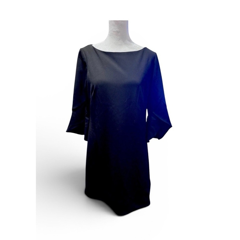 Vince Camuto Black Shift Dress Sz 8 Bell Sleeve Knee Length